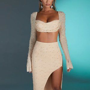 Oh Polly ✨SET✨ Beige pearl maxi skirt and top set